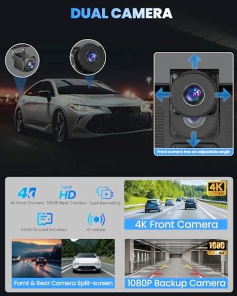10.26 inch Wireless CarPlay Touchscreen for Car: 4K Dash Cam Car Play Screen with Carplay & Android Auto Portable Car Stereo 1080p Backup Camera Auto Brightness GPS Navigation Blue