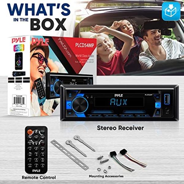 Pyle MP3 Stereo Receiver Power Amplifier, AM/FM/MP3/AUX Stereo Receiver, USB Flash Readers, Single DIN, 30 Preset Memory Stations, LCD Display with Remote Control, RGB Button