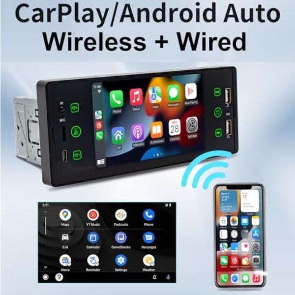 PolarLander 4.1 Inch HD TFT Screen Car Radio Stereo Bluetooth Carplay Android Auto 1 din Size Support Rear View Camera TF USB Type C Charging Mirror Link FM MP4 MP5 Player