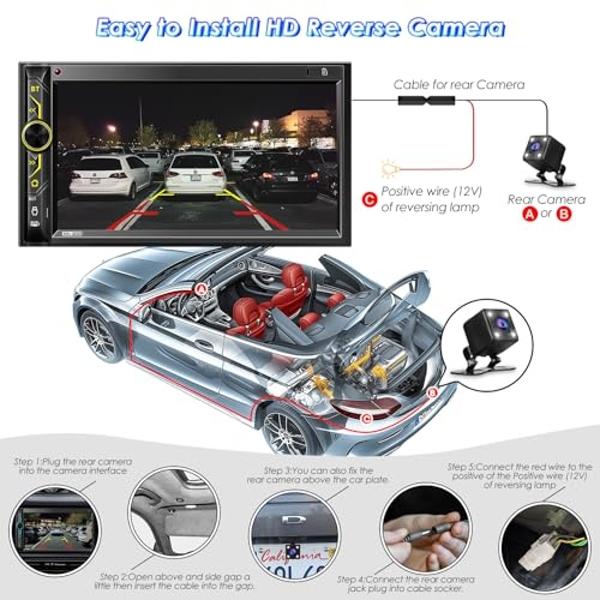 Double Din CarPlay Multimedia System: 7 Inch Touchscreen Car Stereo Receiver – Bluetooth Android Auto Car Radio with Backup Camera Mirror Link AM FM USB SD AUX Subwoofer Steering W