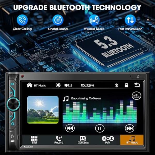 Double Din Car Stereo Receiver: CarPlay Android Auto Car Digital Multimedia System - Bluetooth 7 Inch Touchscreen MirrorLink AM FM Radio USB SD Aux-in HD Backup Camera Audio Output