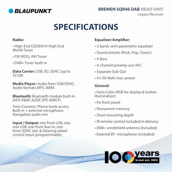 BLAUPUNKT Bremen SQR 46 DAB Retro Car Stereo 80s Classic Bluetooth USB SD AUX - Black