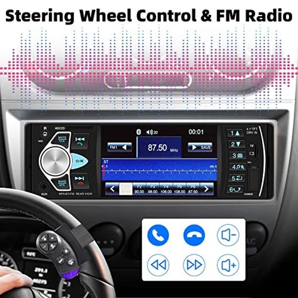 Multimedia Car Stereo Single Din Car Radio 4.1 Inch Digital Screen Bluetooth Audio and Hands Free Calling FM Radio Receiver MP5 Player Support AUX TF USB SWC Remote Control 12 Led 