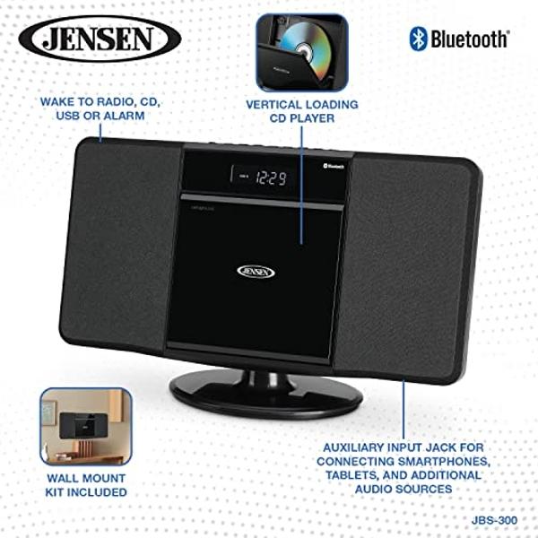 JENSEN JBS-300 Wall Mountable Bluetooth Music System with MP3 CD Player/Digital AM/FM Stereo Reveiver and Remote Control