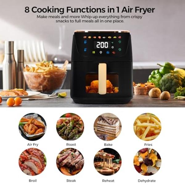 Panana 8QT Large Air Fryer Compact, 8 Preset Menus Airfryer, One-Touch Digital Control Presets, Touchscreen Display, Dishwasher Safe, Nonstick, Fit for Family (Black)