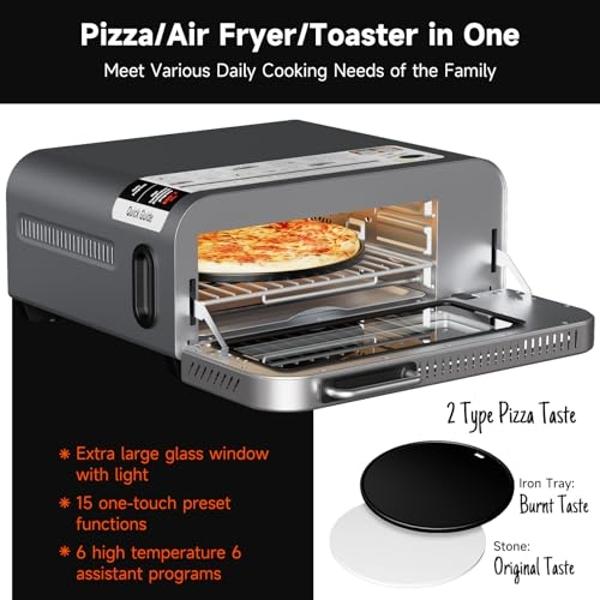 Kitchen Elite Air Fryer Toaster Oven Combo, 15-IN-1 Digital Stainless Steel Airfryer,18L Pizza Oven for 12' pizza / 9 slices, Flip Away Oven, 7 Accessories, 800°F, 3 Layer Glass An