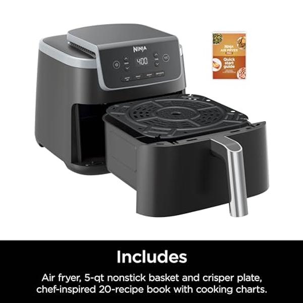 Ninja Air Fryer Pro 4-in-1 with 5 QT Capacity, Air Fry, Roast, Reheat, Dehydrate, Air Crisp Technology with 400F, crispy results in just minutes, Nonstick Basket & Crisper Plate, G