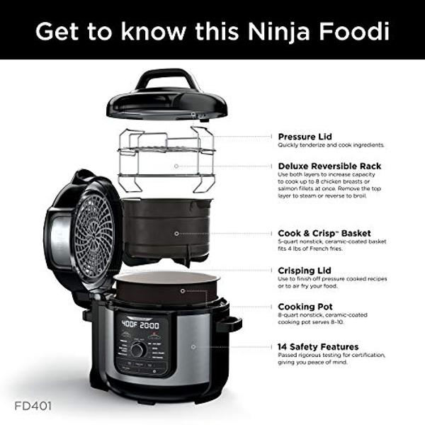 Ninja FD401 LP3 Foodi 12-in-1 Deluxe XL 8 qt. Pressure Cooker & Air Fryer that Steams, Slow Cooks, Sears, Sautés, Dehydrates & More, with 5 qt. Crisper Basket, Reversible Rack & Re