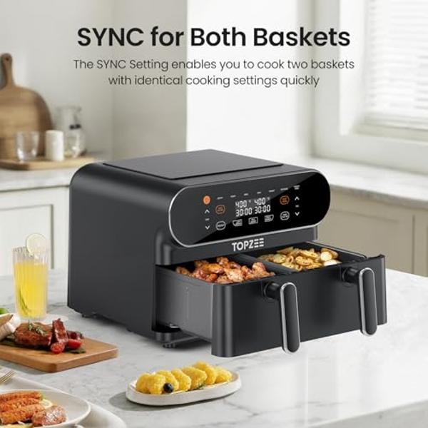 TOPZEE 11-QT Large Air Fryer - 8 in 1 XL Airfryer with Flex Basket, Divider for Dual Cooking, Preheat, Air Fry, Roast, Broil, Bake, Reheat, Dehydrate, French Fries, Dishwasher Safe