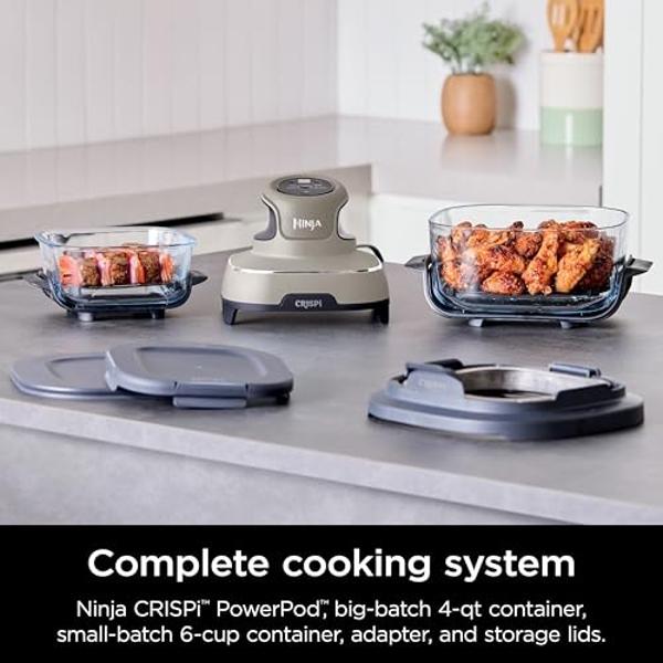 Ninja Crispi Air Fryer, Microwave, Freezer & Dishwasher Safe, Non Toxic Glass Portable Cooking System, 4 QT & 6 Cup Glass Containers with Storage Lids, Easy Meals, Air Fry, Bake, S