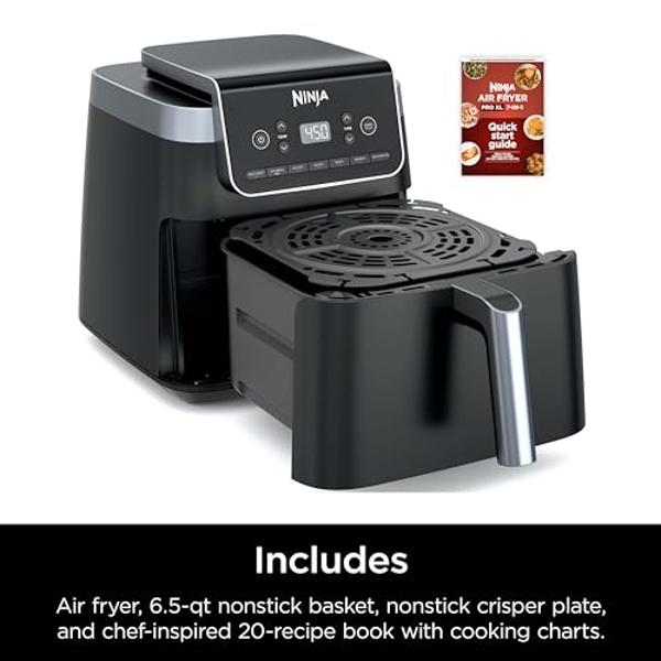 Ninja Air Fryer Pro XL 7-in-1, Max Crisp Tech, 450F for Hotter, Crispy Results, 6.5 QT Capacity fits 9lb wings, Max Crisp, Broil, Air Fry, Roast, Bake, Reheat, Dehydrate, Space Sav
