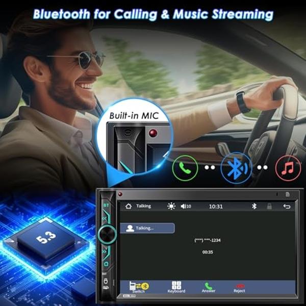 Double Din CarPlay Multimedia System: 7 Inch Touchscreen Car Stereo Receiver – Bluetooth Android Auto Car Radio with Backup Camera Mirror Link AM FM USB SD AUX Subwoofer Steering W
