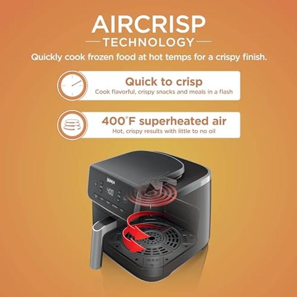Ninja Air Fryer Pro 5-in-1, 5 QT Capacity, Air Fry, Bake, Roast, Reheat, and Dehydrate, Air Crisp Technology, Nonstick Basket & Crisper Plate, Grey, AF142