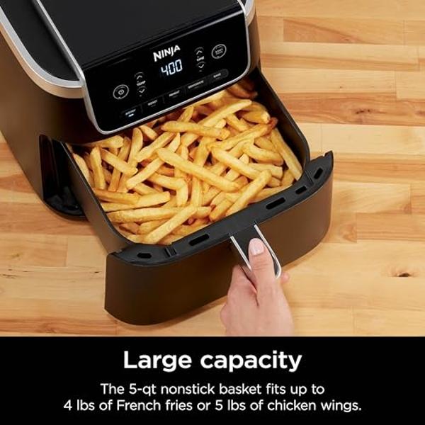 Ninja Air Fryer Pro 5-in-1, 5 QT Capacity, Air Fry, Bake, Roast, Reheat, and Dehydrate, Air Crisp Technology, Nonstick Basket & Crisper Plate, Grey, AF142