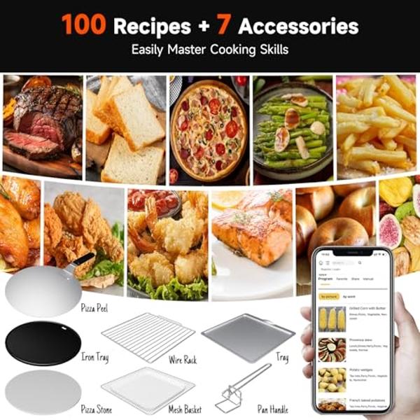Kitchen Elite Air Fryer Toaster Oven Combo, 15-IN-1 Digital Stainless Steel Airfryer,18L Pizza Oven for 12' pizza / 9 slices, Flip Away Oven, 7 Accessories, 800°F, 3 Layer Glass An