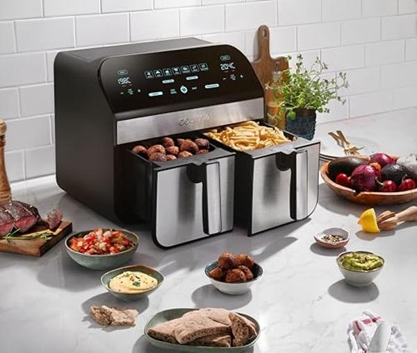Gourmia 10-Quart/9.4 Liter Capacity Dual Basket Digital Air Fryer, with Smart Finish & 7 Cooking Functions