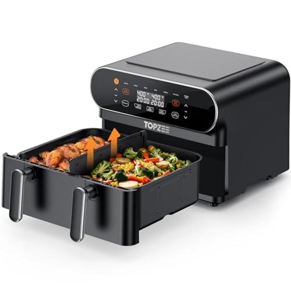 TOPZEE 11-QT Large Air Fryer - 8 in 1 XL Airfryer with Flex Basket, Divider for Dual Cooking, Preheat, Air Fry, Roast, Broil, Bake, Reheat, Dehydrate, French Fries, Dishwasher Safe