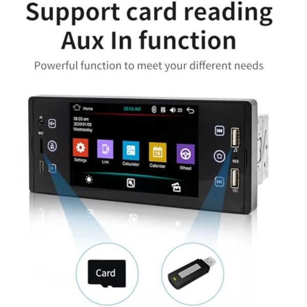 PolarLander 4.1 Inch HD TFT Screen Car Radio Stereo Bluetooth Carplay Android Auto 1 din Size Support Rear View Camera TF USB Type C Charging Mirror Link FM MP4 MP5 Player