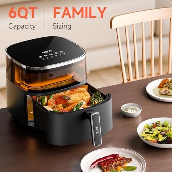 Kitchen Elite® Air Fryer Oven Stainless Steel, XL 8.5QT Large Airfryer with View Window, 10 one-touch Functions, Precise Temp Control, 90% Less Oil, Rapid Heating, Roast, Dehydrate