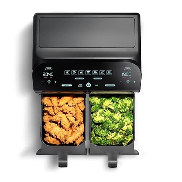 Gourmia 10-Quart/9.4 Liter Capacity Dual Basket Digital Air Fryer, with Smart Finish & 7 Cooking Functions