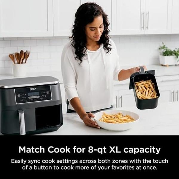 Ninja DZ201 Foodi 8 Quart 6-in-1 DualZone 2-Basket Air Fryer with 2 Independent Frying Baskets, Match Cook & Smart Finish to Roast, Broil, Dehydrate & More for Quick, Easy Meals, G