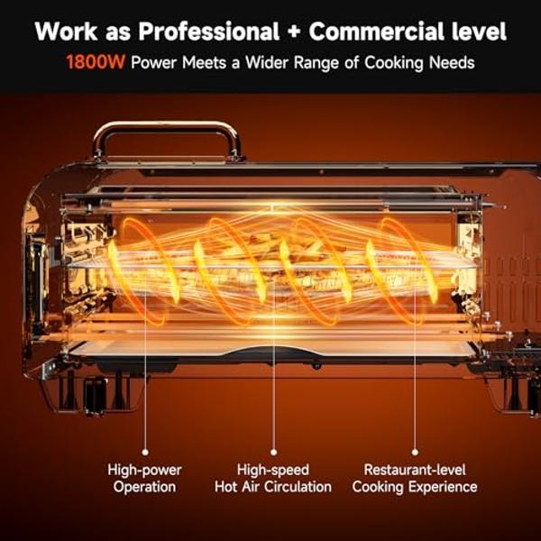Kitchen Elite Air Fryer Toaster Oven Combo, 15-IN-1 Digital Stainless Steel Airfryer,18L Pizza Oven for 12' pizza / 9 slices, Flip Away Oven, 7 Accessories, 800°F, 3 Layer Glass An