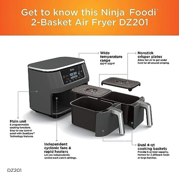 Gourmia Air Fryer Oven Digital Display 7 Quart Large AirFryer Cooker 12 Touch Cooking Presets, XL Air Fryer Basket 1700w Power Multifunction GAF716 Black and Stainless Steel Accent