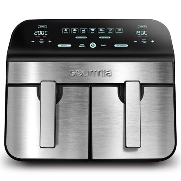 Gourmia 10-Quart/9.4 Liter Capacity Dual Basket Digital Air Fryer, with Smart Finish & 7 Cooking Functions