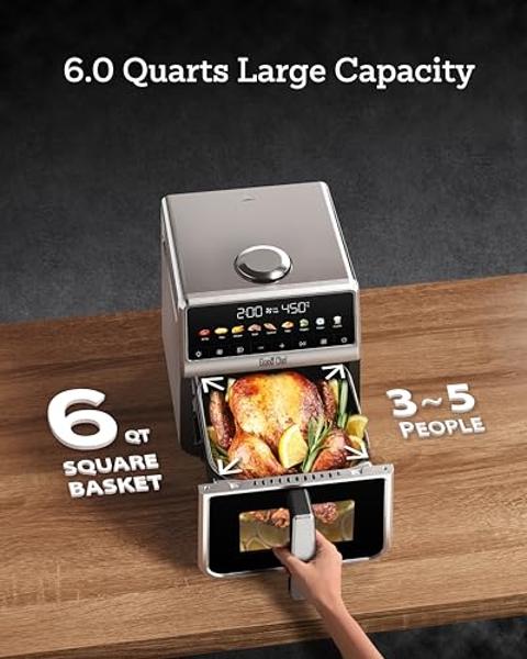 Nuwave 8QT Brio Air Fryer Plus Cool Gray, Digital LED Touch Screen with Cool White Display, 50°F~400°F in Precise 5°, 3 Wattage Alternatives, 5 Cook Functions, 50 Memory, PFAS Free