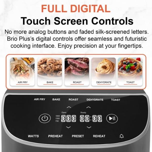 Nuwave 8QT Brio Air Fryer Plus Cool Gray, Digital LED Touch Screen with Cool White Display, 50°F~400°F in Precise 5°, 3 Wattage Alternatives, 5 Cook Functions, 50 Memory, PFAS Free