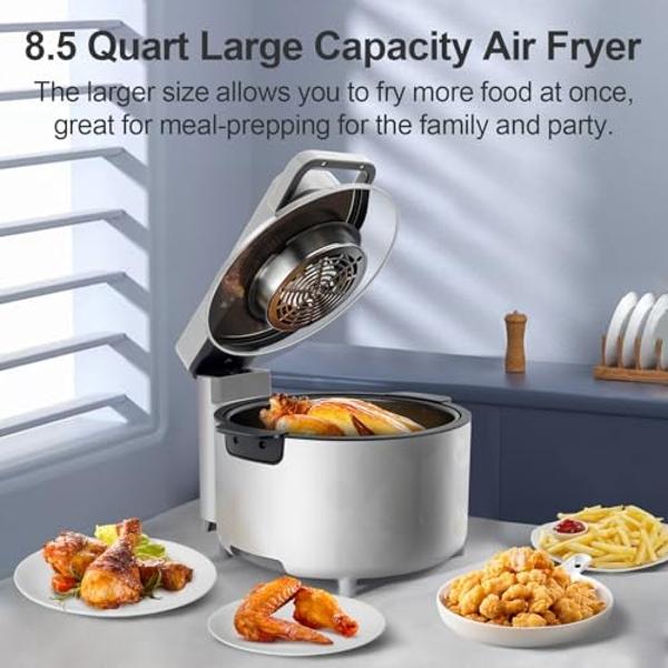 OKF Air Fryer, 8.5 Quart Large Capacity Airfryer Family Size, 270° Large Clear View Window Air Fryers, Easy to Clean Nonstick Basket, Double Security Protection, 160-400°F, 1100W, 
