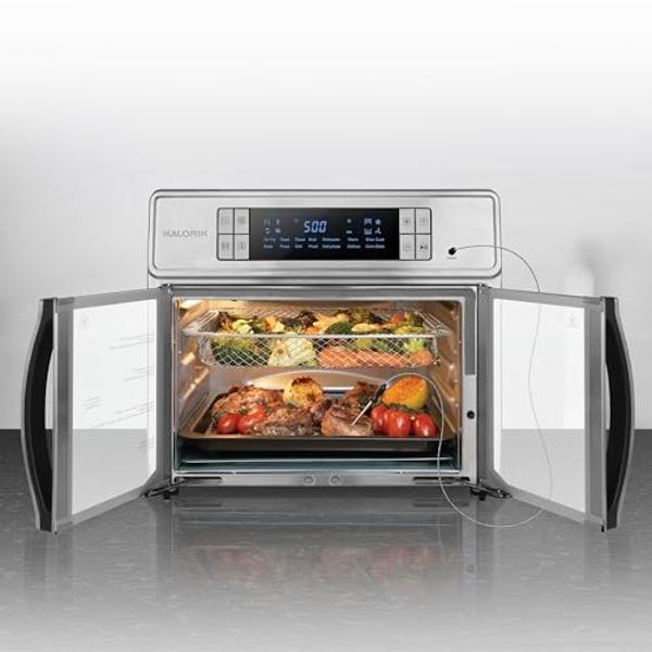 Kalorik Air Fryer Oven MAXX Series 26-Quart Flex Trio with Digital Controls Easy-View Door and 14 Cooking Presets, Converts into Dual 13 Quart Air Fryers, 1700-Watts, Stainless Ste