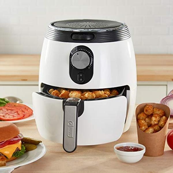 Dash Deluxe Electric Air Fryer + Oven Cooker with Temperature Control, Non-stick Fry Basket, Recipe Guide + Auto Shut off Feature, 1200-Watt, 3 Quart - White