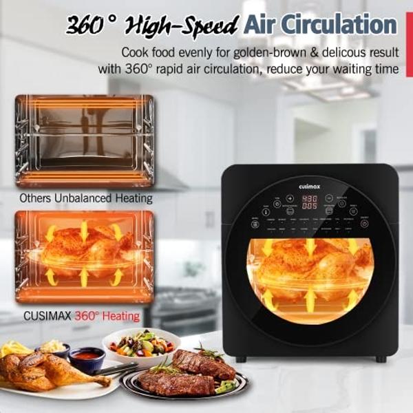 CUSIMAX Air Fryer Toaster Oven, 15.5 Quart Air Fryer Combo, 16-in-1 Air Fryer Toaster Oven, Large Convection Roaster with Rotisserie & Dehydrator, Rich Accessories, Digital Control