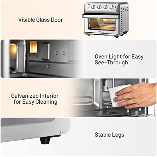 COSTWAY Air Fryer Toaster Oven, 7-in-1 Convection Countertop Oven w/Auto-Shut-Off, Timer, Accessories, Cookbook, 1800W, 21.5 QT Air Fryer Toaster Oven Combo, Bake, Broil, Toast, St