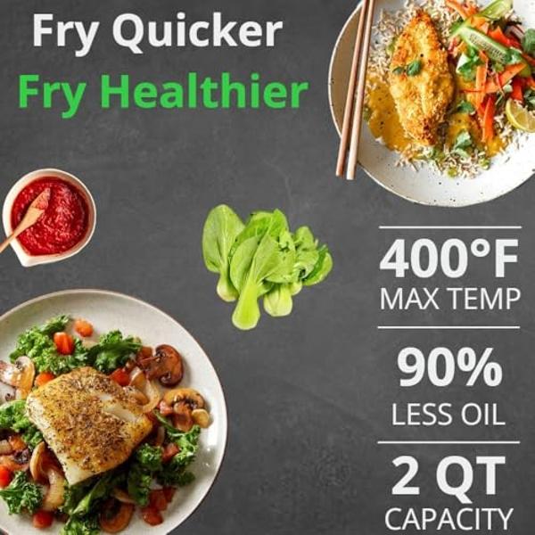 NutriChef Air Fryer - 1000w 2 Quart Capacity Personal Air Fryer, Conserve Counterspace, Oil-free cooking with Removable Deep Non-Stick Fry Basket, Black