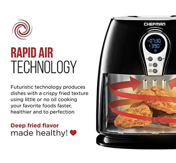 Chefman 2.5 Liter/2.6 Quart Air Fryer with Digital Display Adjustable Temperature Control for The Perfect Result in Frying a Variety of Foods, BPA Free, Cool-to-Touch Exterior