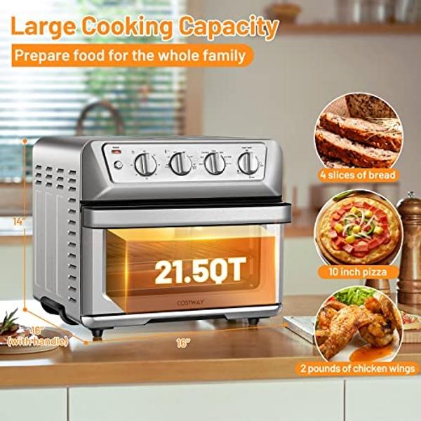 COSTWAY Air Fryer Toaster Oven, 7-in-1 Convection Countertop Oven w/Auto-Shut-Off, Timer, Accessories, Cookbook, 1800W, 21.5 QT Air Fryer Toaster Oven Combo, Bake, Broil, Toast, St