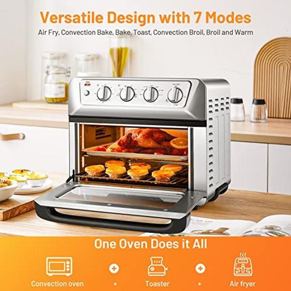 COSTWAY Air Fryer Toaster Oven, 7-in-1 Convection Countertop Oven w/Auto-Shut-Off, Timer, Accessories, Cookbook, 1800W, 21.5 QT Air Fryer Toaster Oven Combo, Bake, Broil, Toast, St
