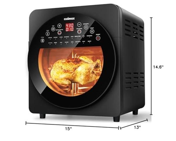 CUSIMAX Air Fryer Toaster Oven, 15.5 Quart Air Fryer Combo, 16-in-1 Air Fryer Toaster Oven, Large Convection Roaster with Rotisserie & Dehydrator, Rich Accessories, Digital Control