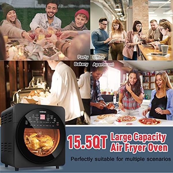CUSIMAX Air Fryer Toaster Oven, 15.5 Quart Air Fryer Combo, 16-in-1 Air Fryer Toaster Oven, Large Convection Roaster with Rotisserie & Dehydrator, Rich Accessories, Digital Control