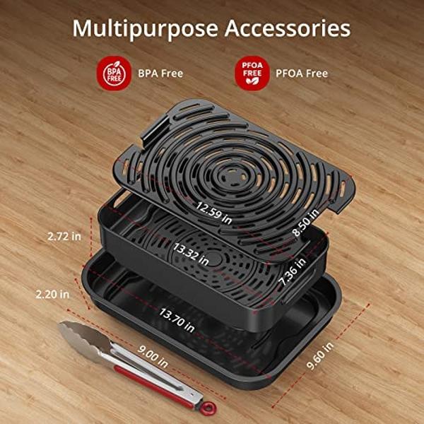 Indoor Grill Smokeless, Air Fryer Grill with Adjustable Temperature to 450°F, Electric Grill with Easy View Window, Removable Nonstick Grate, Tongs, Fast and Even Heating, 4Qt for 