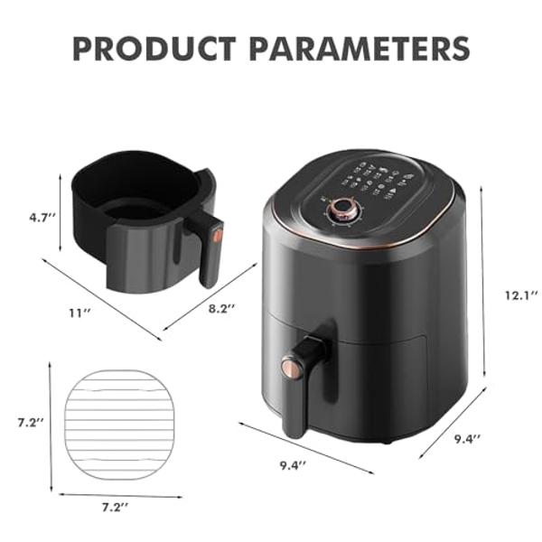Air Fryer,Smart Compact 7.5L Oil-Free Electric Air Fryers, Timer and Temperature Control, 200°F Digital Airfryer with Flavor-Lock Tech, Dishwasher-Safe & Nonstick, Fit for 2-4 Peop