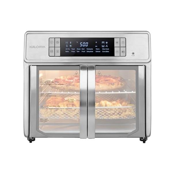 Kalorik Air Fryer Oven MAXX Series 26-Quart Flex Trio with Digital Controls Easy-View Door and 14 Cooking Presets, Converts into Dual 13 Quart Air Fryers, 1700-Watts, Stainless Ste