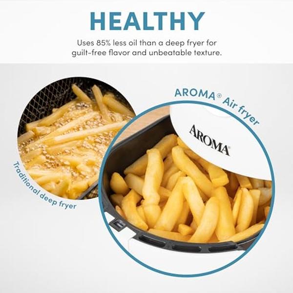 Aroma Housewares 2Qt. Air Fryer, Built-In Timer, Includes Nonstick Cooking Pan, White (AAF-200)