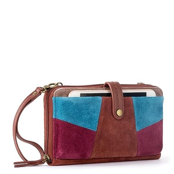 The Sak Iris Smartphone Crossbody Purse - Women's Cellphone Bag & Wallet For Everyday - Convertible Wristlet With Zipper in Suede Multi Patch/Leather