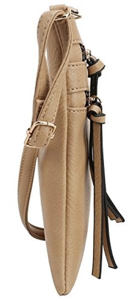 DELUXITY | Crossbody Purse Bag | Functional Multi Pocket Double Zipper Purse | Adjustable Strap | Medium Size Purse | Camel