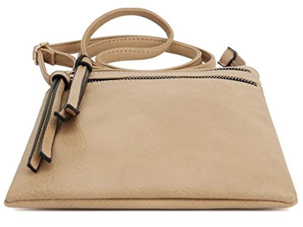 DELUXITY | Crossbody Purse Bag | Functional Multi Pocket Double Zipper Purse | Adjustable Strap | Medium Size Purse | Camel