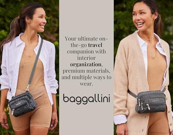 Baggallini womens Triple Zip Bagg Convertible Cross Body, Pewter Floral, One Size US