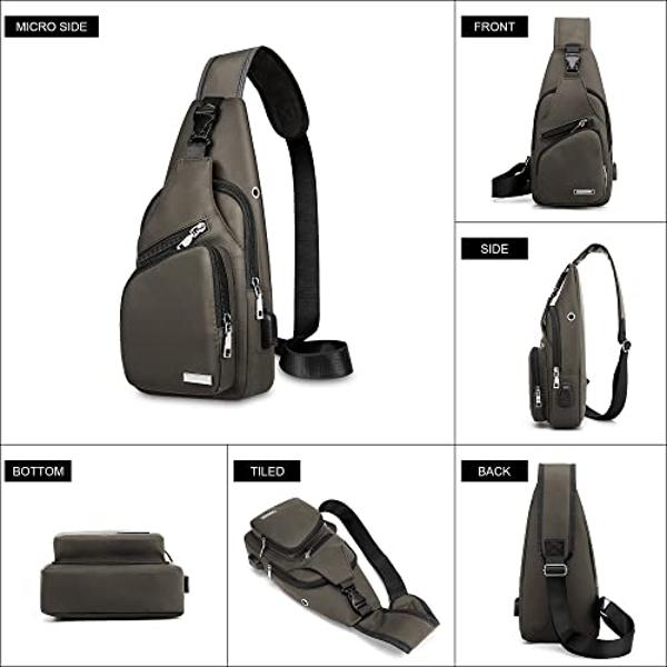 Waterproof Sling Bag Crossbody Backpack for Men Women Sling Backpack Hiking Daypack Multipurpose Cross Body Chest Shoulder Bag with USB Charger Hole & Headphone Hole for Outdoor Wa